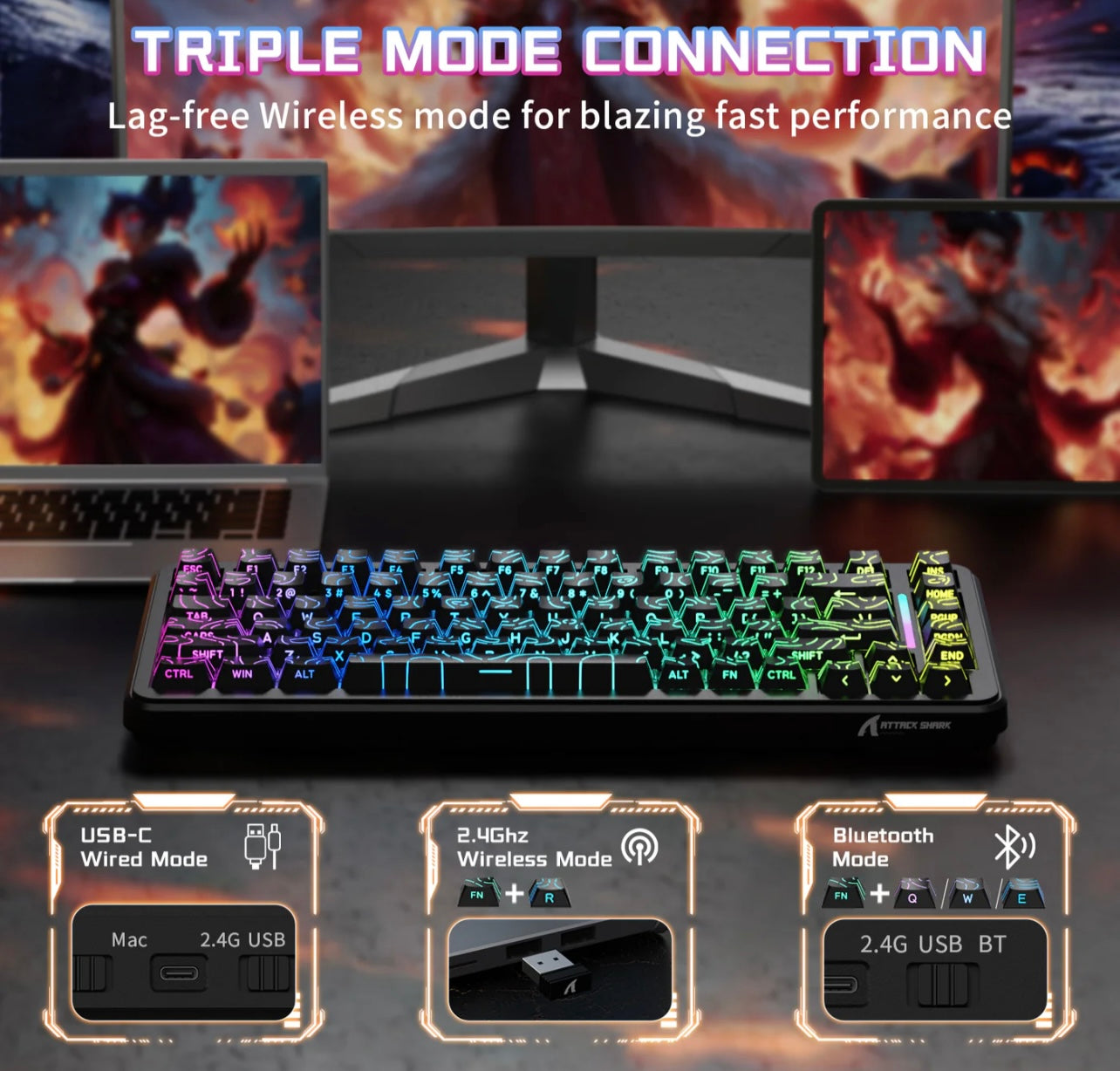 ATTACK SHARK X82PRO HE Wireless Rapid Trigger Gaming Keyboard Magnetic Switch