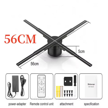 HOLOGRAM FAN PROJECTOR 3D,High Quality LED Lamp Beeds,Upload/Create/Display image or video in 3D,8GB TF Memory Card Included,Smart Control via App & Remote,Adjustable Brightness & Viewing Angle,Bonus: Massive 3D Ready Image Video Library