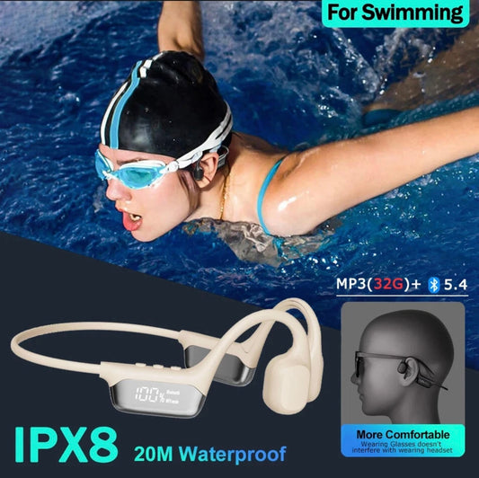 IPX8 Waterproof Bone Conduction Wireless Headphones – 32GB MP3, Swimming & Sport