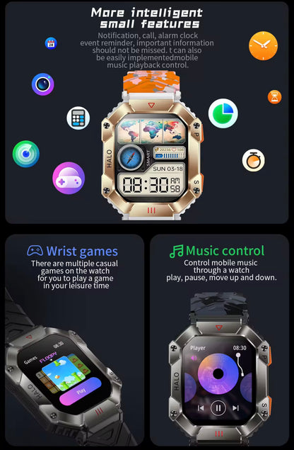 Men’s Military Smartwatch with Bluetooth Call, Large Battery, Compass & Waterproof Sports Design – Outdoor Electronic Watch