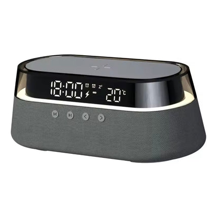 6-in-1 Smart Alarm Clock, 15W Wireless Charger, Bluetooth Speaker, FM Radio, Dual Alarm, USB Charging Port & RGB Mood Light