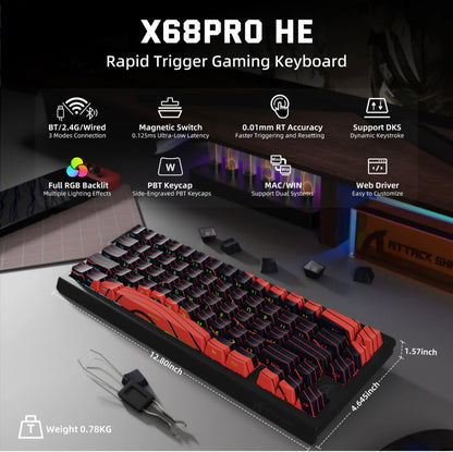 ATTACK SHARK X68 PRO HE Gaming Keyboard 8K Hz RGB Hot-Swap Rapid Trigger