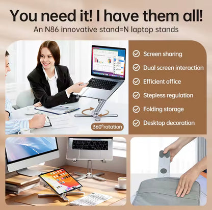 Foldable Laptop Stand with 360° Rotation – Aluminum Alloy Notebook & Tablet Holder