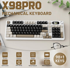 ATTACK SHARK X98PRO Wireless Gaming Keyboard, 99 Keys, Triple-Mode Connectivity, Hot-Swappable Linear Blueberry Switches, Gasket Structure with 5-Layer Muffler Filling, LED Color Display & RGB Lighting, High-Capacity 4000mAh Battery