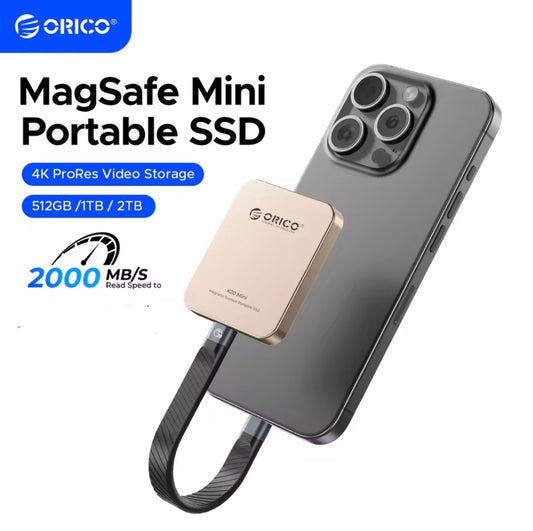ORICO K20Mini Magnetic External SSD – 2000MB/s Portable Storage for iPhone 16/15 Pro & Pro Max | 4K ProRes HDR Recording Drive