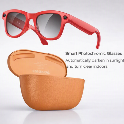 Smart AI Glasses with Built-in camera, charging Case and Light Changing Lenses