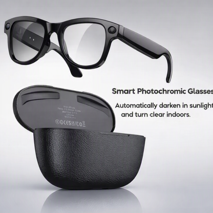 Smart AI Glasses with Built-in camera, charging Case and Light Changing Lenses
