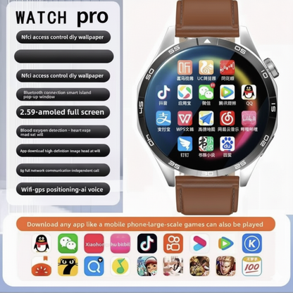 5G Smart Watch SIM, 1.55” HD, 8+128GB storage, SIM card insertion,  Smart Features Includes WiFi download, learning apps, social entertainment functions, Health Monitoring, NFC Function, Magnetic Charging
