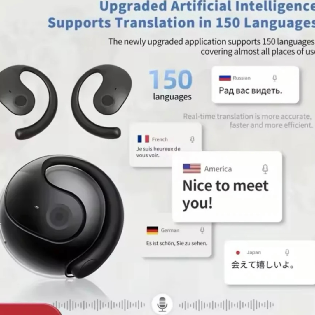 AI Translator Earphones Earbuds, High-Precision Real-Time Translation 144 languages, AI-Powered Multifunctionality, Superior Audio Quality, All-Day Power – 50mAh earbuds + 250mAh charging case, Durable Build