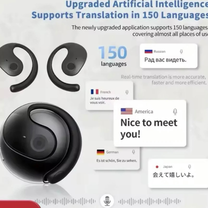 AI Translator Earphones Earbuds, High-Precision Real-Time Translation 144 languages, AI-Powered Multifunctionality, Superior Audio Quality, All-Day Power – 50mAh earbuds + 250mAh charging case, Durable Build