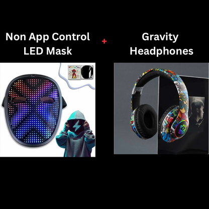 DIY Shining LED Face Mask, Two models: App control & No App, App control: Large Size - Program Text - Anim Display - File upload - Bluetooth - Uni Compatibility, No App: Small Size - Gesture control - 40 GIF, Optional: Gravity Headphones or Handheld Game