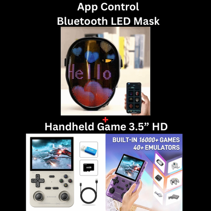DIY Shining LED Face Mask, Two models: App control & No App, App control: Large Size - Program Text - Anim Display - File upload - Bluetooth - Uni Compatibility, No App: Small Size - Gesture control - 40 GIF, Optional: Gravity Headphones or Handheld Game