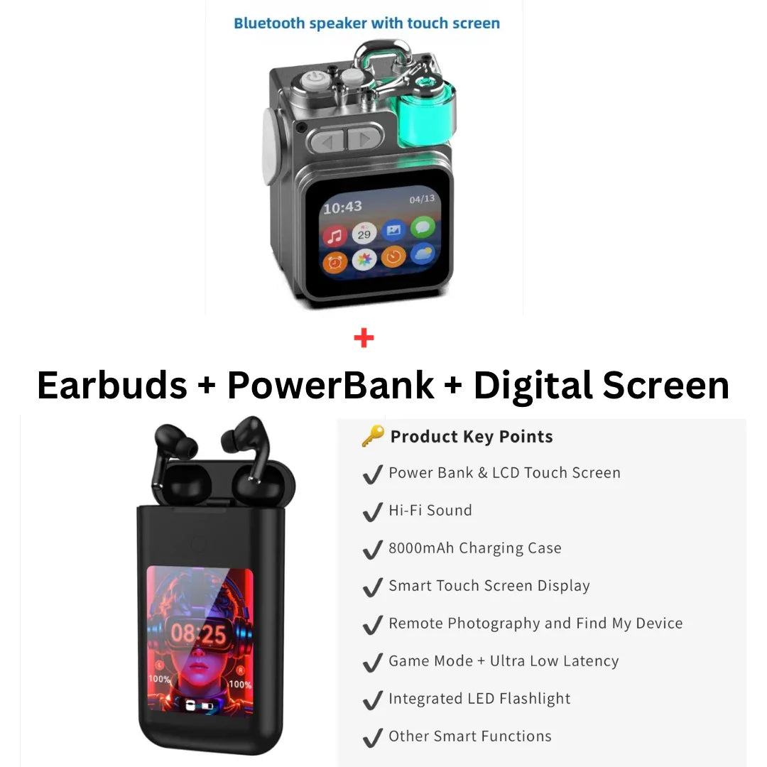 Bluetooth Mini Speaker with Touch Screen Control, 2.1” HD Display, Multifunctional Audio & Call Features, Metal Armor Design, Bass Subwoofer, Long Playtime 1200mAh Battery - ZeeTec Store