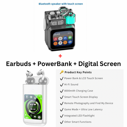 Touch-Screen Bluetooth Mini Speaker, 2.1” HD Touch Screen Control, Multifunction: Music|Call|Lyrics|Weather…etc,Metal Armor Design & Bass Subwoofer, Long Playtime: Built-in 1200mAh, Optional: Exclusive Earbuds