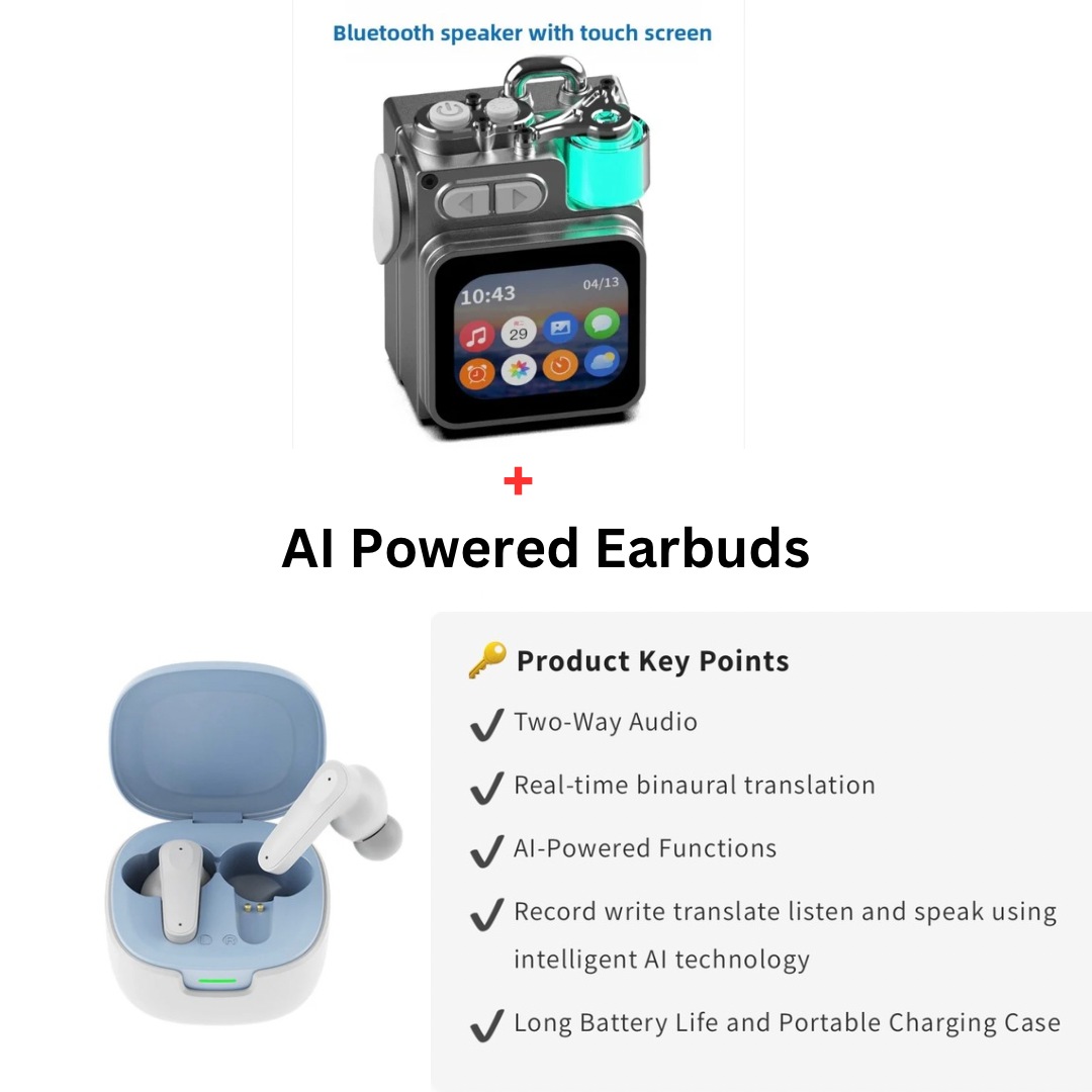 Touch-Screen Bluetooth Mini Speaker, 2.1” HD Touch Screen Control, Multifunction: Music|Call|Lyrics|Weather…etc,Metal Armor Design & Bass Subwoofer, Long Playtime: Built-in 1200mAh, Optional: Exclusive Earbuds