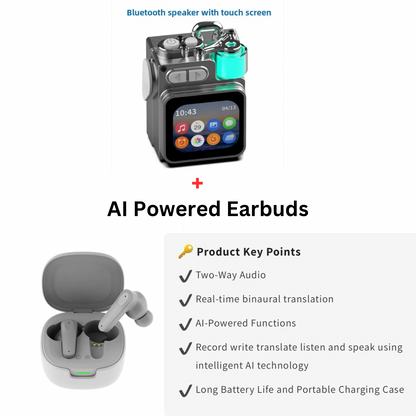 Touch-Screen Bluetooth Mini Speaker, 2.1” HD Touch Screen Control, Multifunction: Music|Call|Lyrics|Weather…etc,Metal Armor Design & Bass Subwoofer, Long Playtime: Built-in 1200mAh, Optional: Exclusive Earbuds