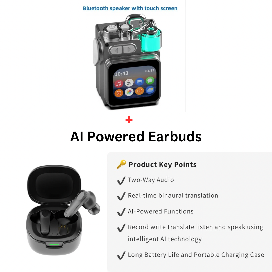 Touch-Screen Bluetooth Mini Speaker, 2.1” HD Touch Screen Control, Multifunction: Music|Call|Lyrics|Weather…etc,Metal Armor Design & Bass Subwoofer, Long Playtime: Built-in 1200mAh, Optional: Exclusive Earbuds