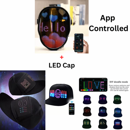 DIY Shining LED Face Mask, Two models: App control & No App, App control: Large Size - Program Text - Anim Display - File upload - Bluetooth - Uni Compatibility, No App: Small Size - Gesture control - 40 GIF, Optional: Gravity Headphones or Handheld Game