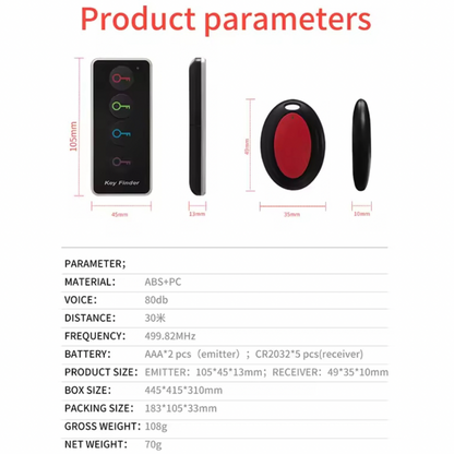 Wireless RF item Finder Tracker,Includes: 1 Remote + 4 Receivers + 1 Base Stand + 4 Double-Sided Adhesive Pads, Quick One-Button Search, Strong Signal & Long Range - Up to 30m, Slim & Portable Receivers