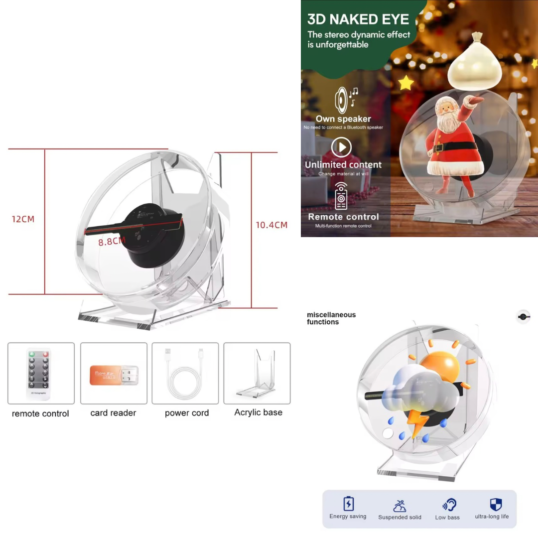 HOLOGRAM FAN PROJECTOR 3D,High Quality LED Lamp Beeds,Upload/Create/Display image or video in 3D,8GB TF Memory Card Included,Smart Control via App & Remote,Adjustable Brightness & Viewing Angle,Bonus: Massive 3D Ready Image Video Library