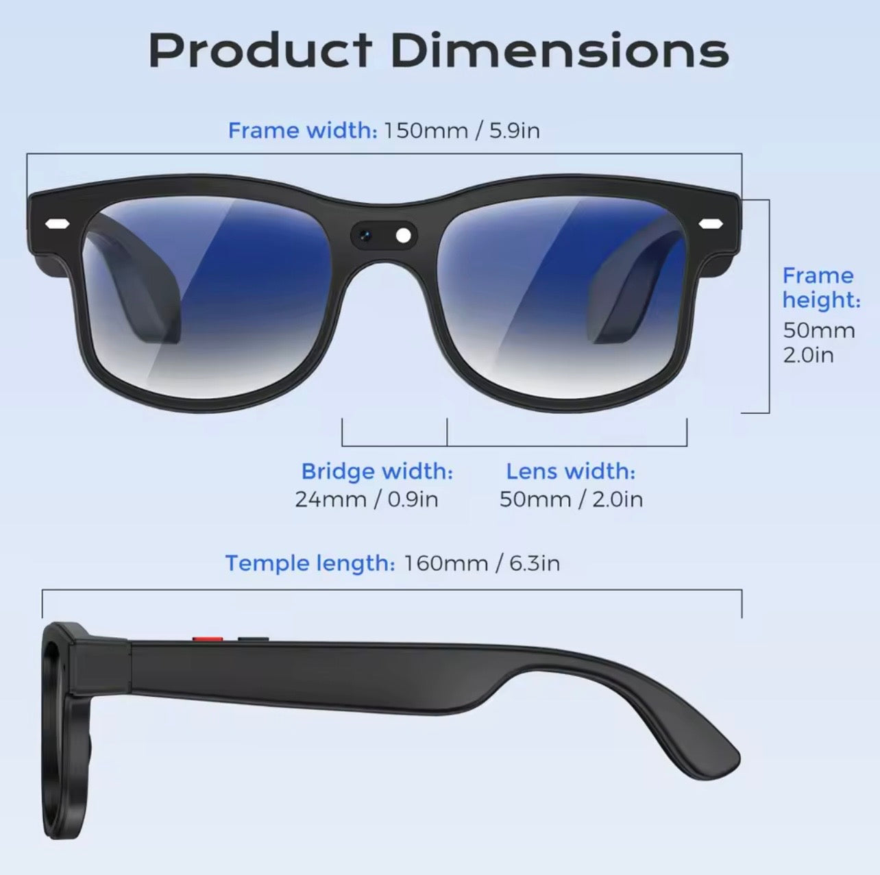 Smart Glasses 8MP Camera, AI object recognition & Translation