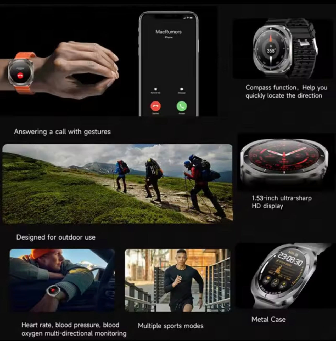 ZeeTec Smart Watch 1.46” HD with Bluetooth Call and Health Monitoring