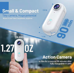 POV 4K Mini Action Cam, Magnetic & Wearable Mounting, 360° Rotating Clip, 4K UHD Recording, One-Button Operation, WiFi Connectivity, Battery Life – Up to 150 mins at 1080P, 90 mins at 4K