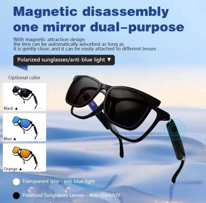 Bluetooth Smart Sunglasses Music Call UV400 Polarized Lens 2-in-1 Glasses
