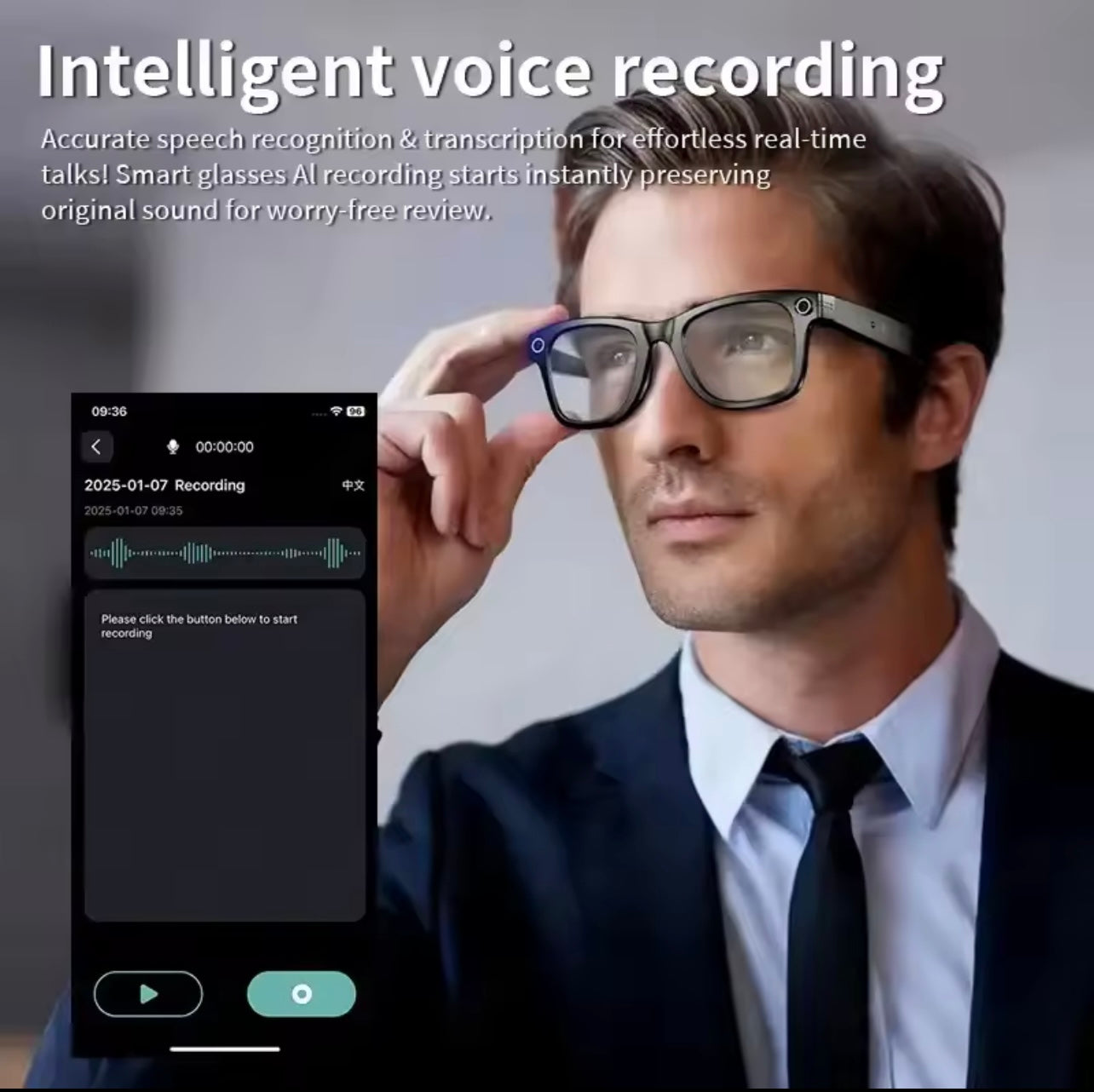 Smart Stylish AI Glasses,Light-weight Touch Control with HD camera (5MP or 8MP) - Voice Calls/Built-in 4GB memory/WiFi/Dual Speaker,Smart AI Advanced Object Recognition & Real-time AI translation,Iphone & Android Phone Compatible,Support changing Lens