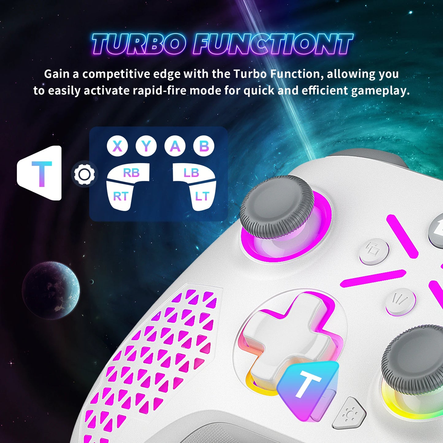 Wireless Gamepad Controller for Xbox One, RGB, Dual Vibration with Six Axis