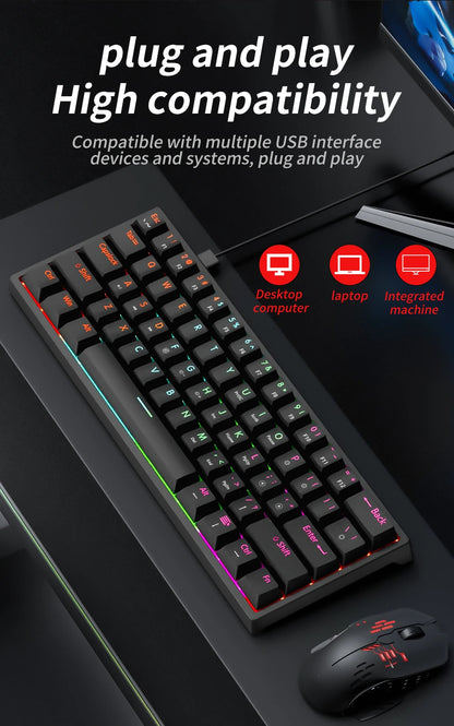 Wired Gaming Mechanical Keyboard 61 Keys Red Switch RGB Backlit Hot Swappable
