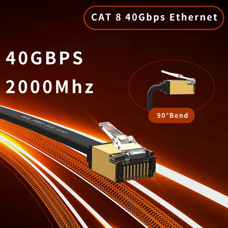 CAT 8 Ethernet Cable – 40Gbps High-Speed LAN, RJ45, Flat Design for PC, Modem, R