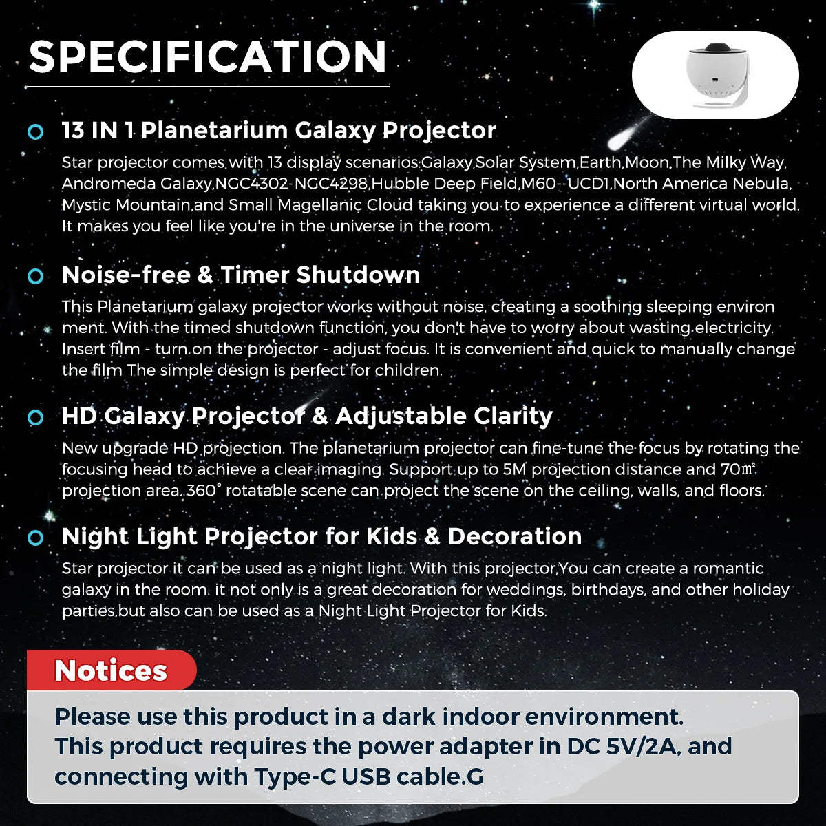 13-in-1 Star Galaxy Projector – Planetarium Aurora Night Light for Bedroom & Rel