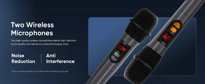Portable Bluetooth Karaoke Speaker – Dual Wireless Mics, RGB Lights, Powerful So