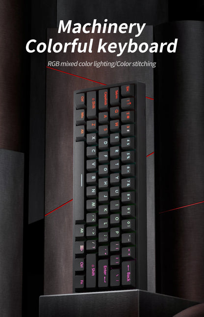 Wired Gaming Mechanical Keyboard 61 Keys Red Switch RGB Backlit Hot Swappable