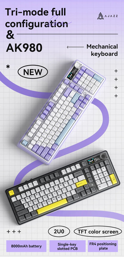 Wireless Wired Mechanical Keyboard 98 keys RGB TFT Display Knob Hot SWAP SWITCH