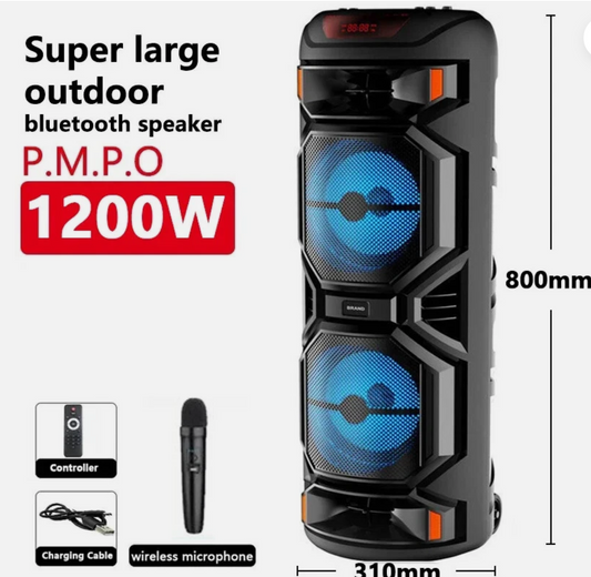 1200W Portable Bluetooth Speaker – 8” Dual Subwoofer, Outdoor Karaoke, Mic Included