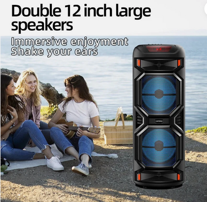 1200W Portable Bluetooth Speaker – 8” Dual Subwoofer, Outdoor Karaoke, Mic Included