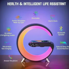 LED Wake Up Light RGB Night Lamp, Wireless Charger 15W Desk, Vibrant RGB Ambient Lighting, Built-in Bluetooth Speaker, Touch Controls & Adjustable Brightness, Compact & Stylish Design