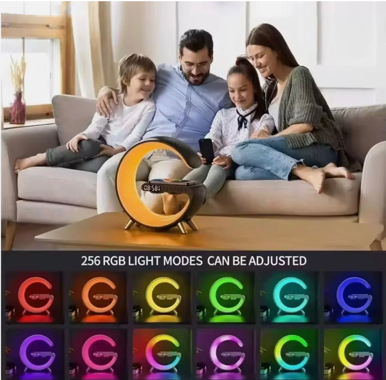 LED Wake Up Light RGB Night Lamp Bluetooth Speaker Wireless Charger 15W Desk