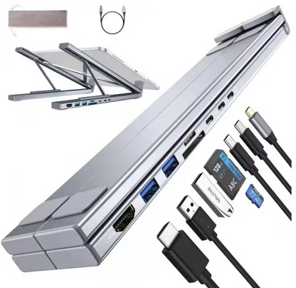 Universal Laptop Stand with USB-C Hub – Adjustable Holder Bracket with HDMI, SD/TF Card Reader, and Type-C Docking Station for MacBook, iPad Pro & Laptops