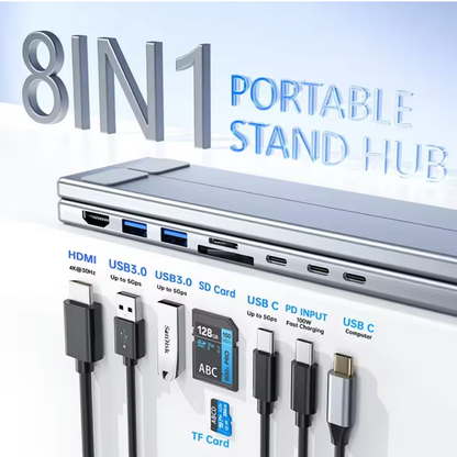 Universal Laptop Stand with USB-C Hub – Adjustable Holder Bracket with HDMI, SD/TF Card Reader, and Type-C Docking Station for MacBook, iPad Pro & Laptops