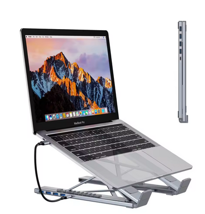 Universal Laptop Stand with USB-C Hub – Adjustable Holder Bracket with HDMI, SD/TF Card Reader, and Type-C Docking Station for MacBook, iPad Pro & Laptops