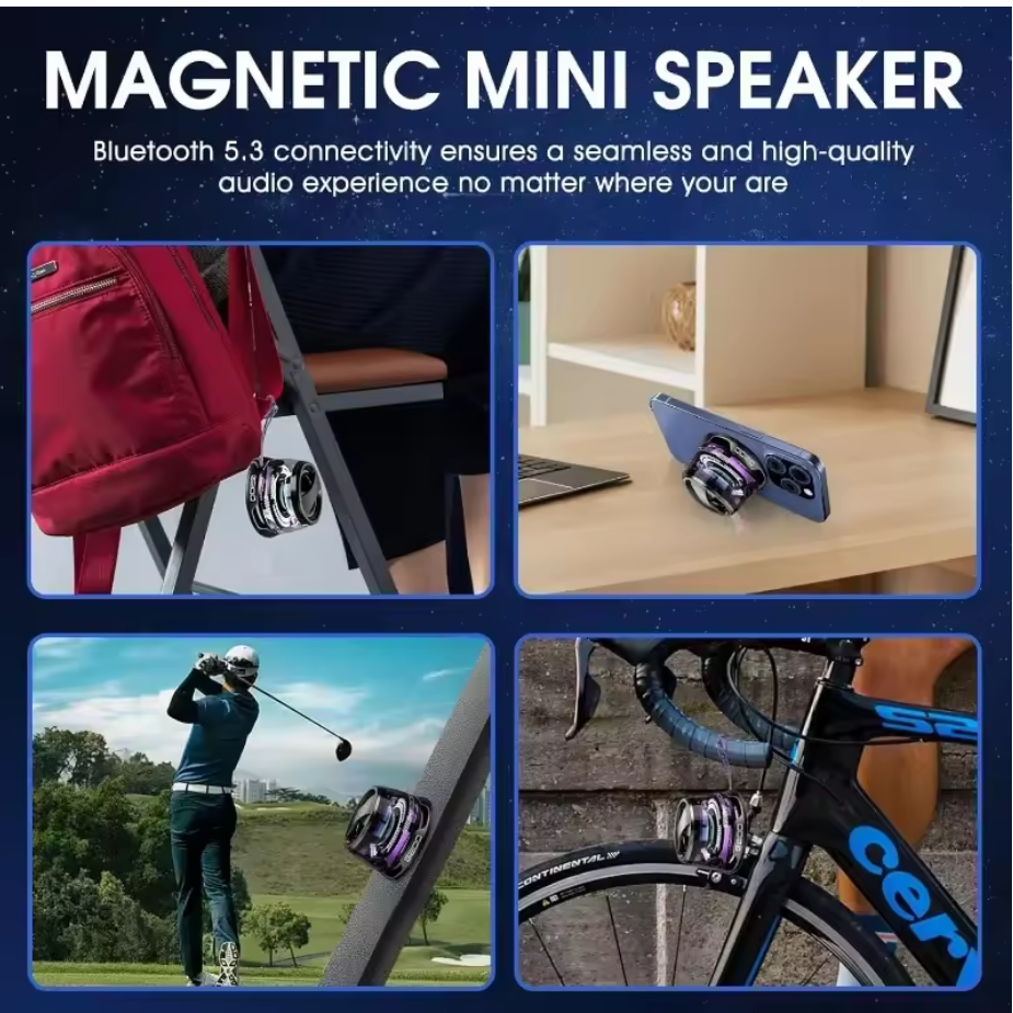 Magnetic Bluetooth Speaker Portable Mini Travel Stereo with RGB Color Light