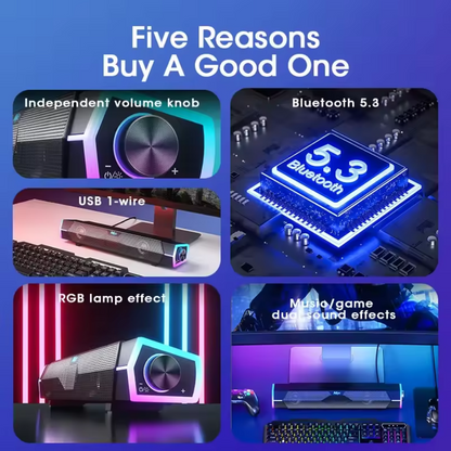 4D Computer Speakers Bluetooth 5.0 – Wired & Wireless Stereo Soundbar with Subwoofer, Loud Surround Sound, USB Speaker for Laptop, Notebook & PC