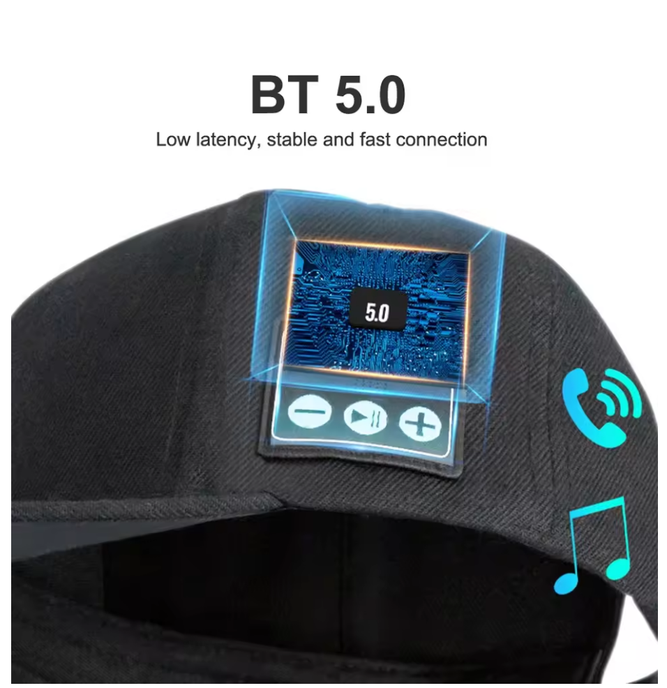Wireless Bluetooth Music Hat – Baseball Cap with Built-in Headphones, Microphone & Volume Control