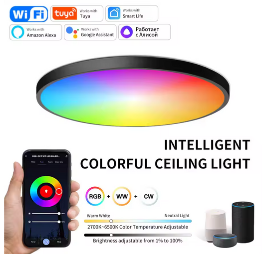 Tuya Smart WiFi Bluetooth LED Ceiling Light 24W | RGB + Warm & Cool White | APP & Voice Control with Alexa & Google