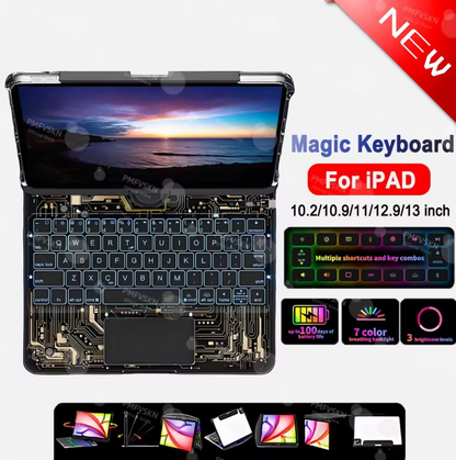 360° Rotating Keyboard Case iPad Backlit LED Transparent/Black/White/Pink Cover