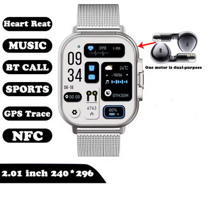 Smart Watch 2 in 1 with Earbuds 🎧 | Bluetooth Call, GPS, Heart Rate Monitor, Music Player, Fitness Smartwatch for Men & Android iOS Phones