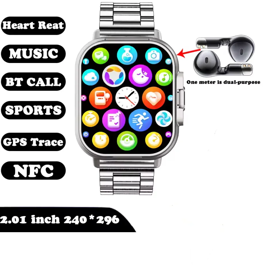Smart Watch with Earbuds - 2 in 1, 2” HD Display, Health Monitoring, Bluetooth Call, GPS, Heart Rate Monitor, Fitness Modes, Music Player, Multi-Language Support, Long Battery, Compatible with Android & iOS - ZeeTec Store